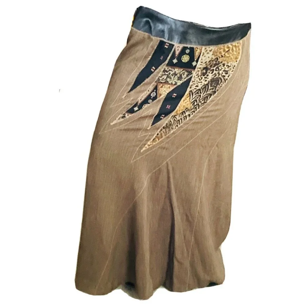 KOOS OF COURSE ART TO WEAR Skirt Tweed Animal Print Leather Women's Size 12 - Picture 1 of 10